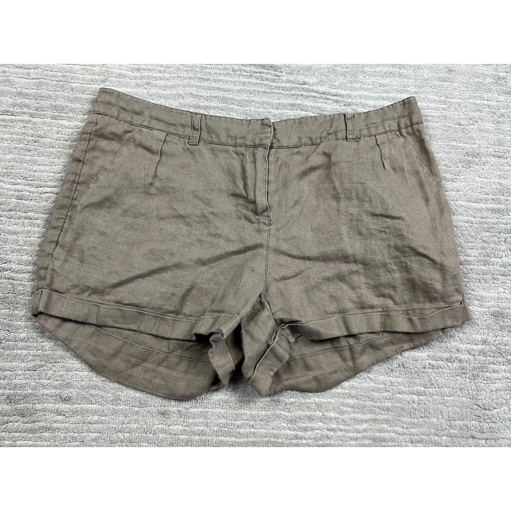 Camaieu Shorts Womens 16.5W‎ Brown 100% Linen Cuffed Hem Casual Summer Mid Rise
